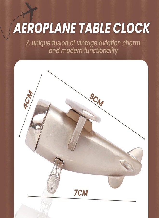PUREjoy Aeroplane Miniature Analog Table Clock|Stylish Alloy Desk Clock with Roman Numerals,Rotating Wheels,and Silver Finish for Office,Home Décor,Paperweight,and Corporate Gifting,9 cm,7 cm - Image 4